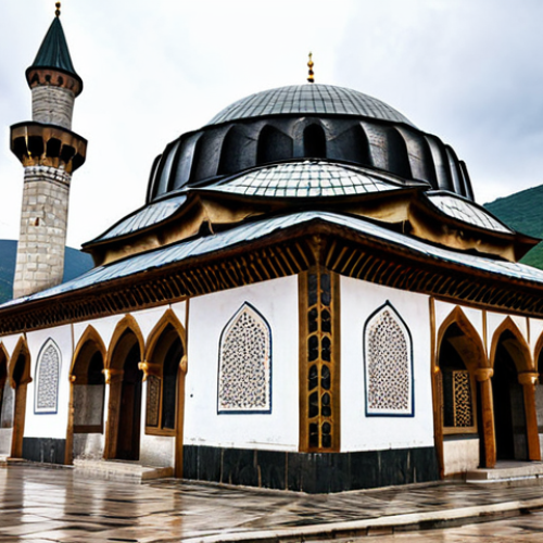 **

A photo of the Sinan Pasha Mosque in Prizren, Kosovo, showcasing its 17th-century Ottoman architecture and Islamic calligraphy. Focus on the intricate details and the historical significance of the building.

**
